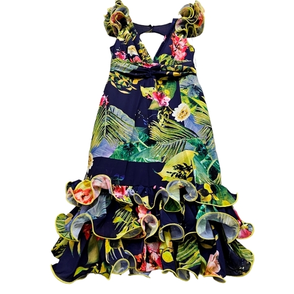 CQ by CQ Navy with Tropical Deep V Ruffled Cap Sleeve. - Picture 10 of 15